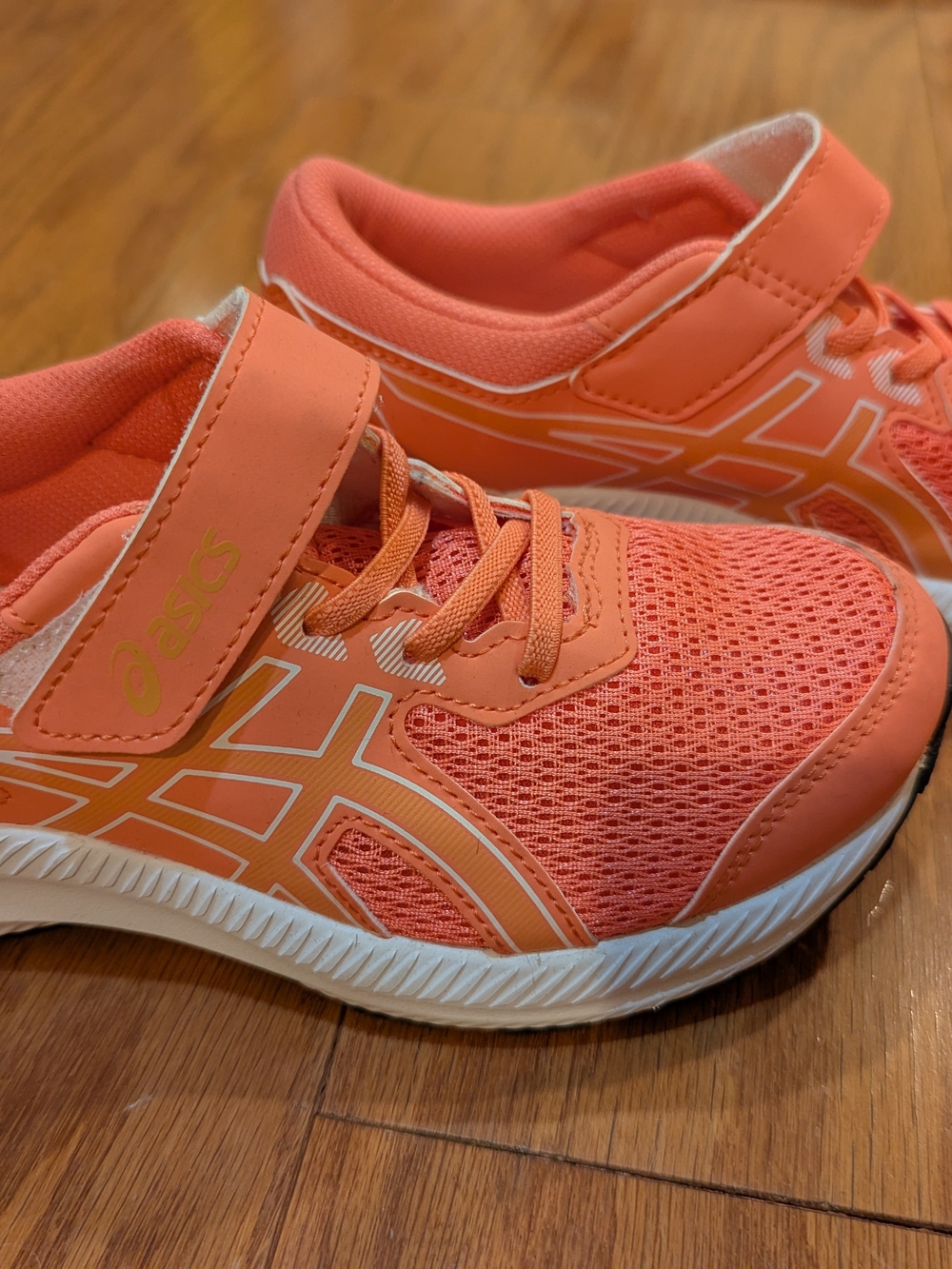 ASICS Kids Coral/Peach Athletic Sneakers with Hook-and-Loop Strap